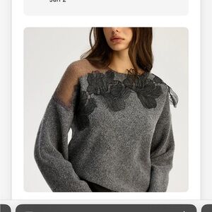 Commense Charcoal Sweater with Black Lace Detail